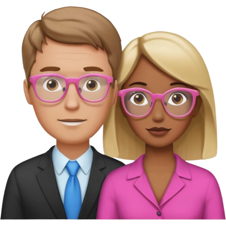 White man with brown hair and brown women with blonde hair and pink eyeglasses interracial couple emoji