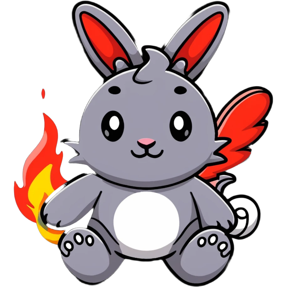 cute red fire bunny with fire paws and dragon wings emoji