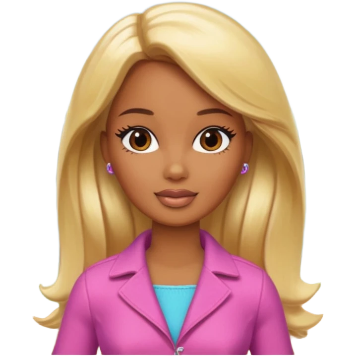 Brown skin blonde hair barbie in front of the woodd emoji