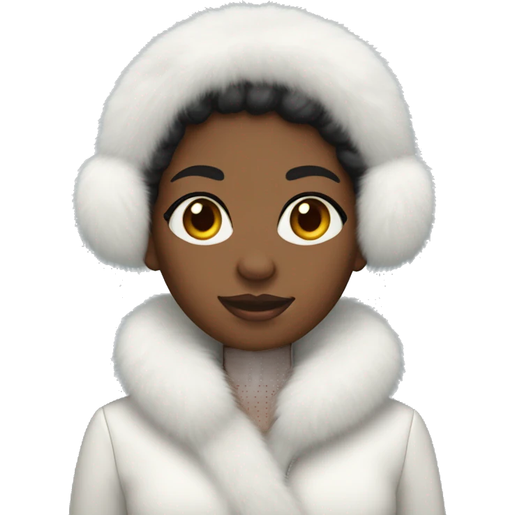 black girl wearing white fur coat and ear muffs emoji