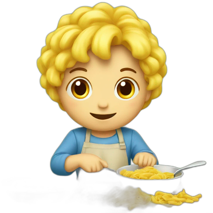 De kinderen eten pasta de  emoji