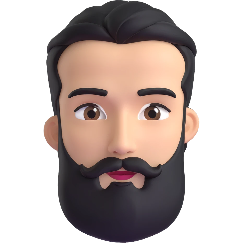 3d man with neat medium beard and connected eyebrows emoji
