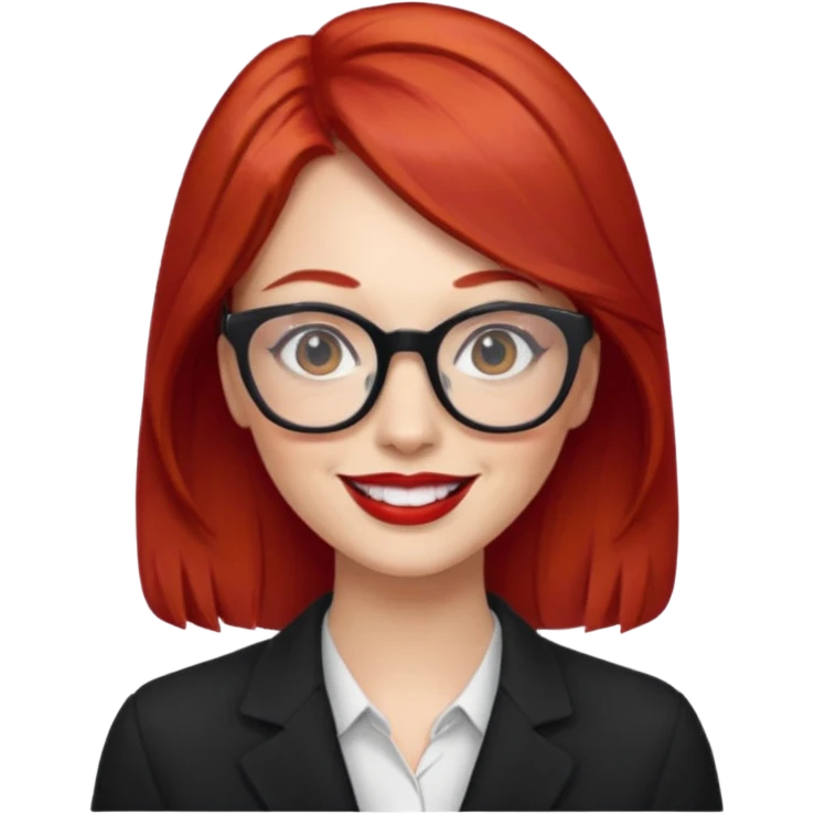red hair with red lipstick and glasses emoji