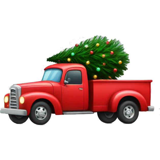 red truck hauling a lit up Christmas tree emoji