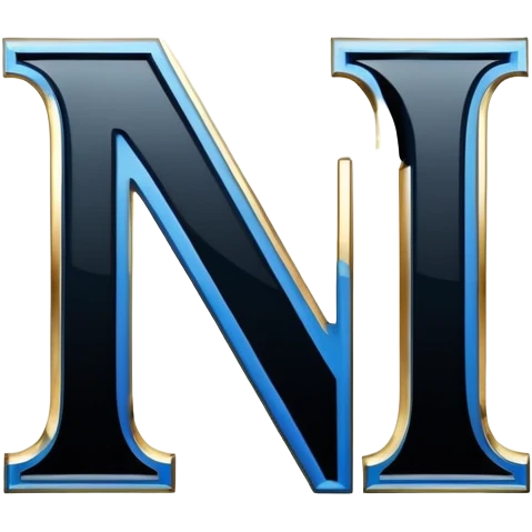 Bold Black-Blue-White-Gold Font Letter “N” emoji