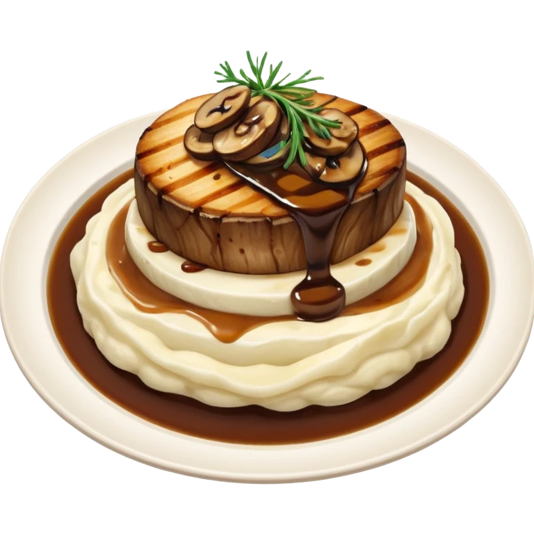 Filet with mashed potato’s, grilled onions and mushrooms, and gravy  emoji