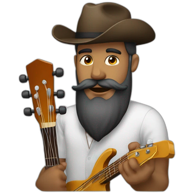 Dupla sertaneja de barba e um usando chapéu e segurando violão  emoji