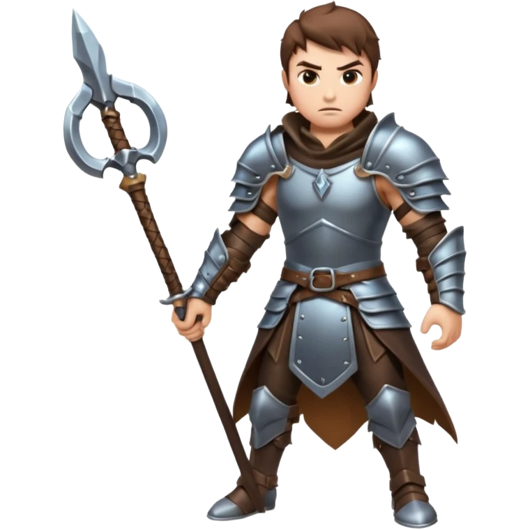 fantasy warrior man wielding a whip weapon, leather armor collar, intense eyes, heroic pose, 3D cartoon, mobile game icon style, clean background, no text, no watermark
 emoji