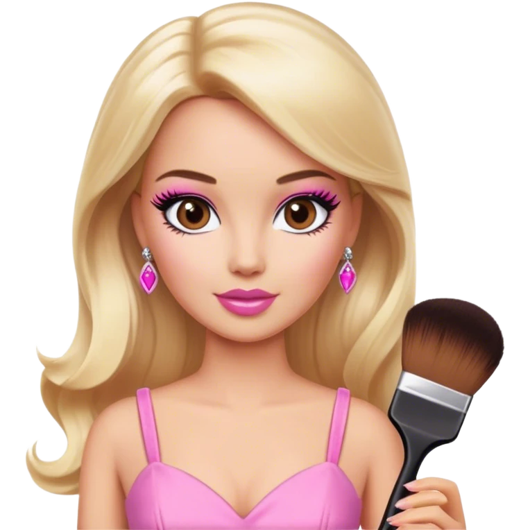 blonde makeup artist barbie, pink dress, brown eyes emoji