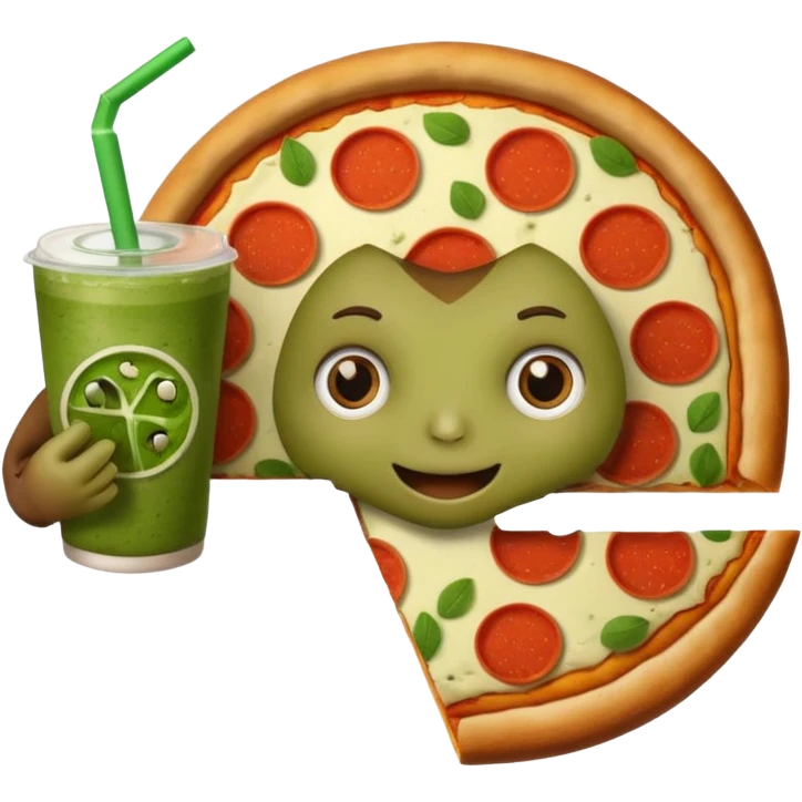 Football with eyes holding a pizza in one hand and a matcha drink in the other hand  emoji