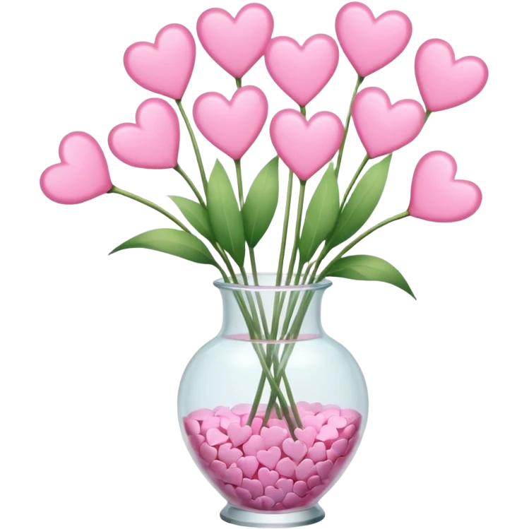 10000000 huge pastel pink hearts on stems in a clear glass vase emoji