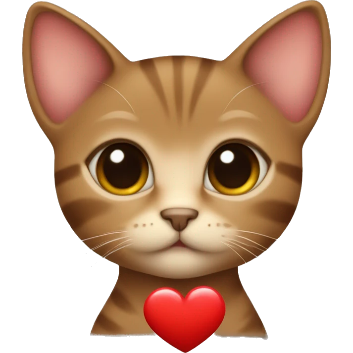 Brown kitten with brown eyes bow around the neck and a little red heart near her emoji