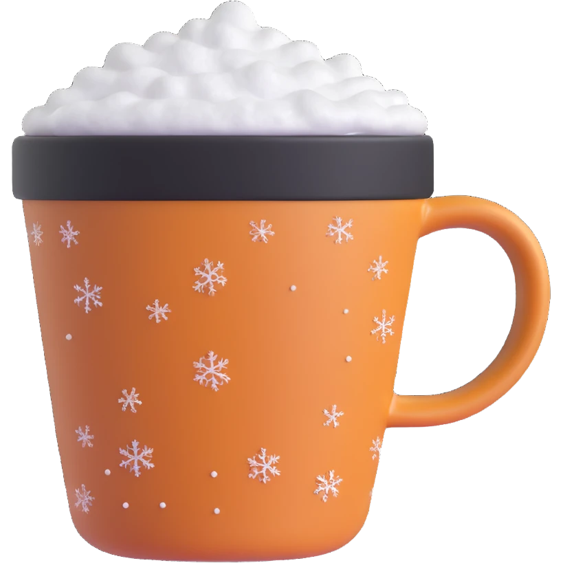 a coffee cup surrounded by snowflakes, showing it's frozen emoji