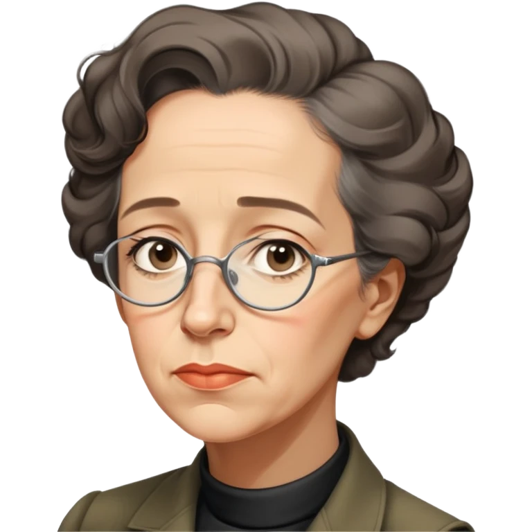 portrait of Hannah Arendt, thoughtful expression, no glasses, looking slightly upward, neutral background emoji