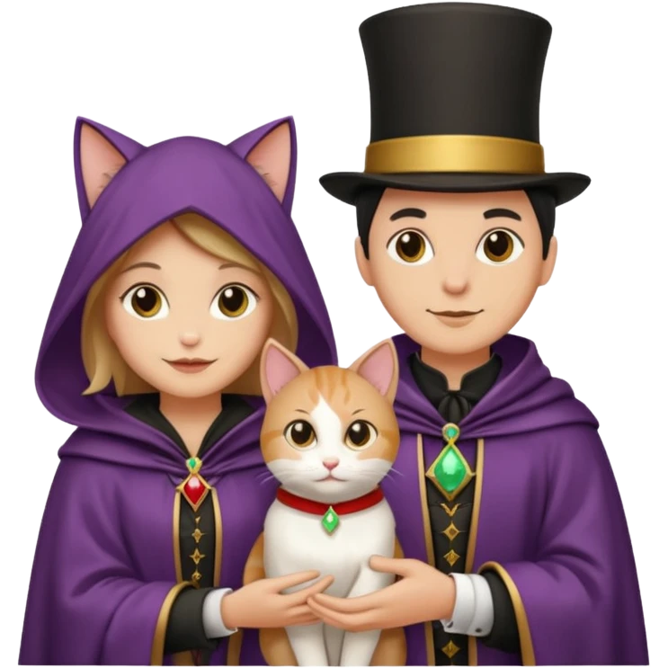 magician couple and their pet cat emoji