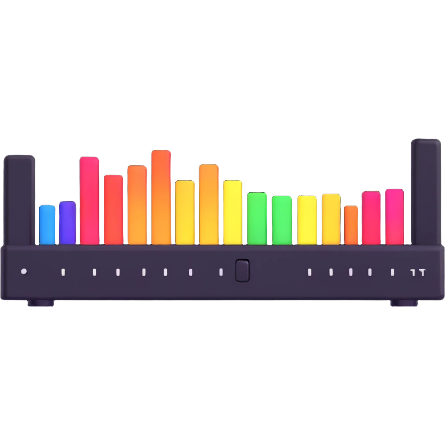 Professional audio equalizer interface with colorful frequency bands emoji