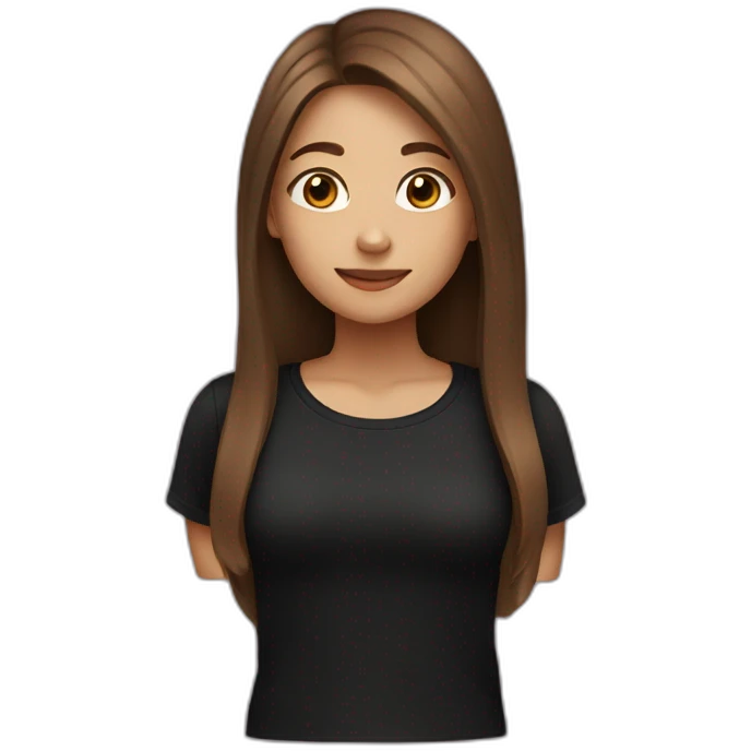 A girl with long brown hair wearing a black T-shirt emoji