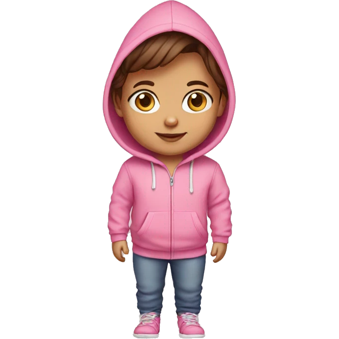 Toddler brown hair pink hoodie  emoji