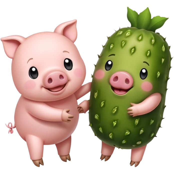 Pig and pickle holding hands emoji