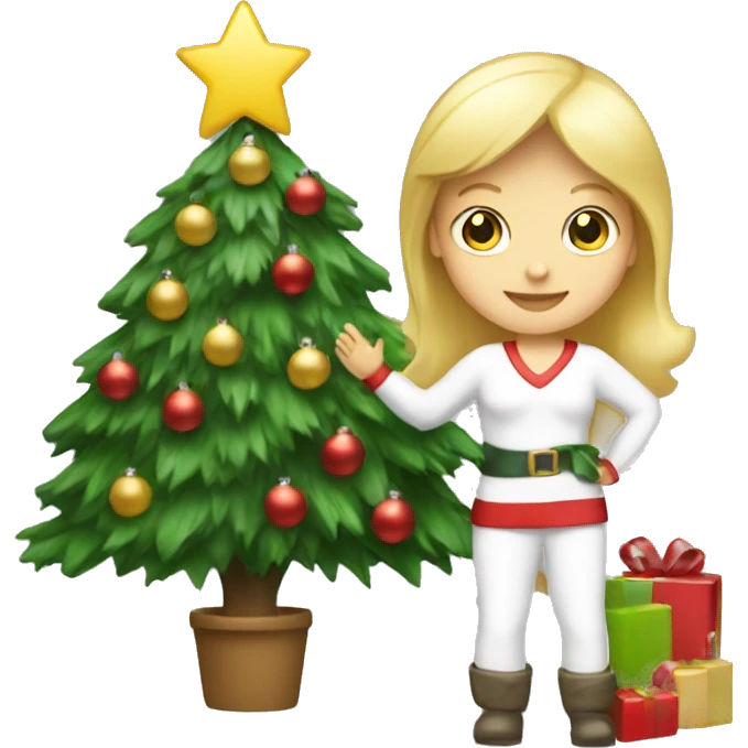 Blond white women decorating a Christmas tree emoji