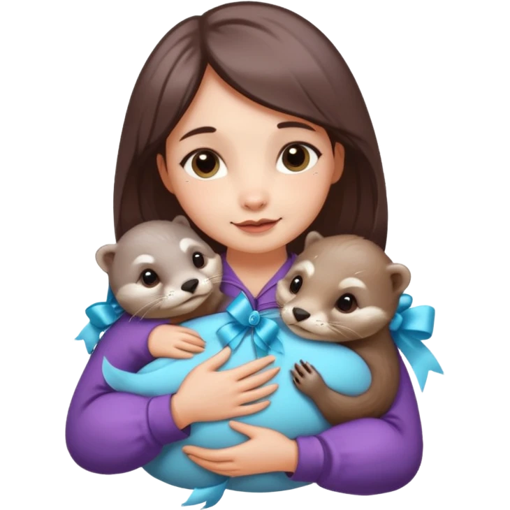 woman hugging baby otters with ribbons and crystals emoji