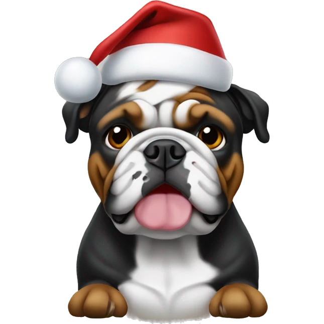 Black English bulldog in Christmas hat emoji