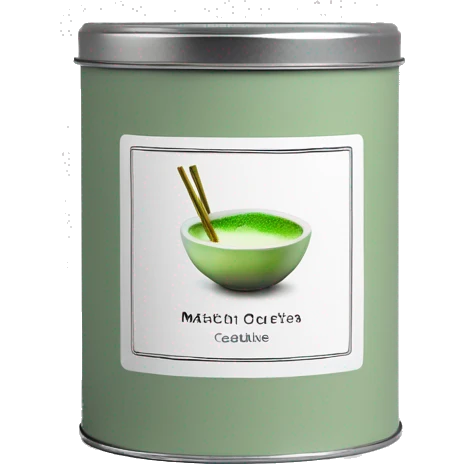 minimal matcha scented candle in small silver tin with realistic label emoji