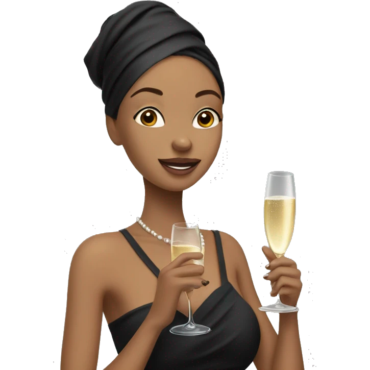 Girl with towel wrapped around her head and body holding a champagne glass in black high heels  emoji