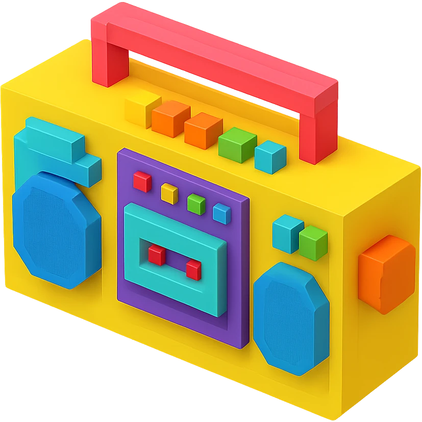 A boombox in voxel style, top view emoji