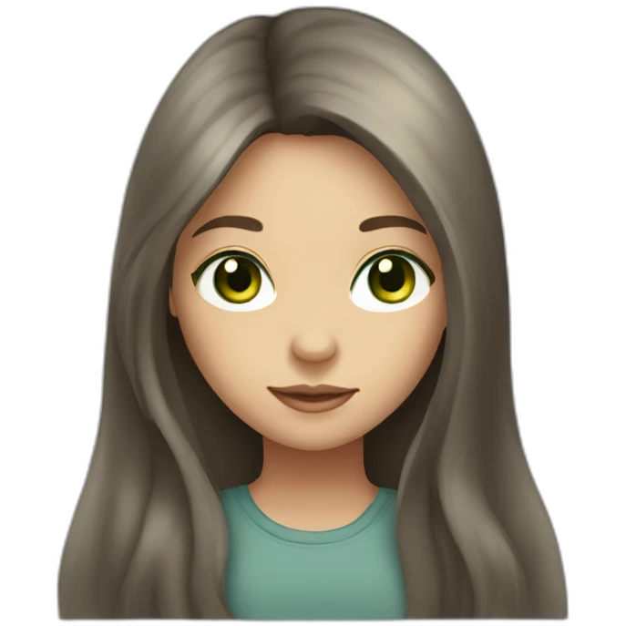 a girl with long brown hair, gray-green eyes emoji