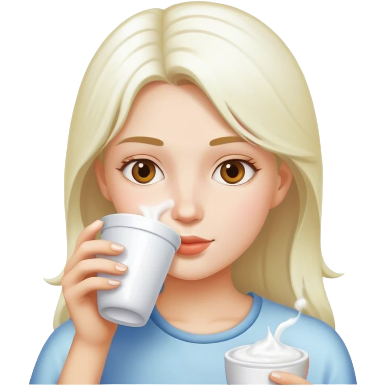 Girl drinking a white substance from a cup emoji