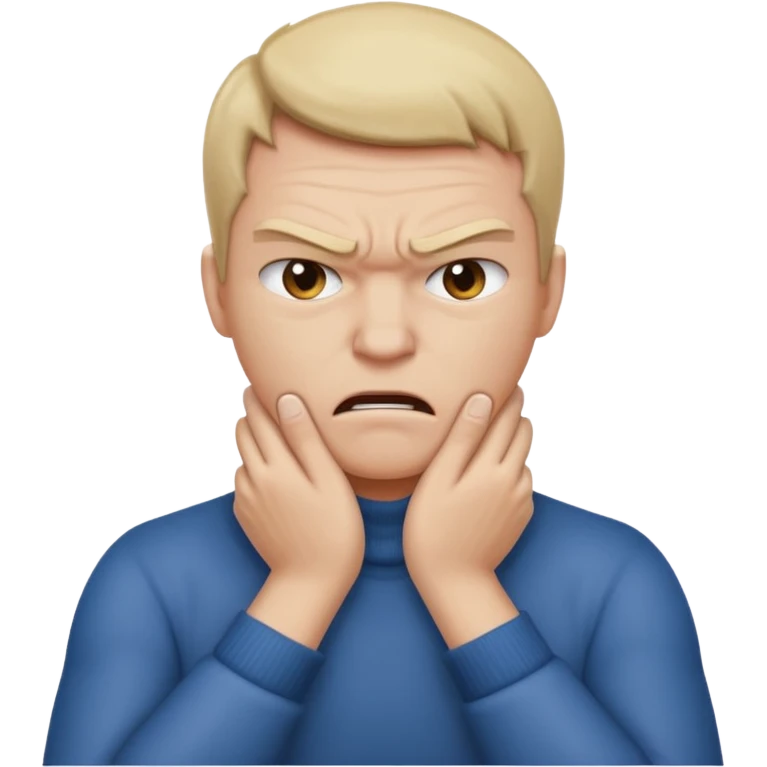 Grabbing throat with hands and looking angry with arms crossed and under chin, grabbing neck emoji