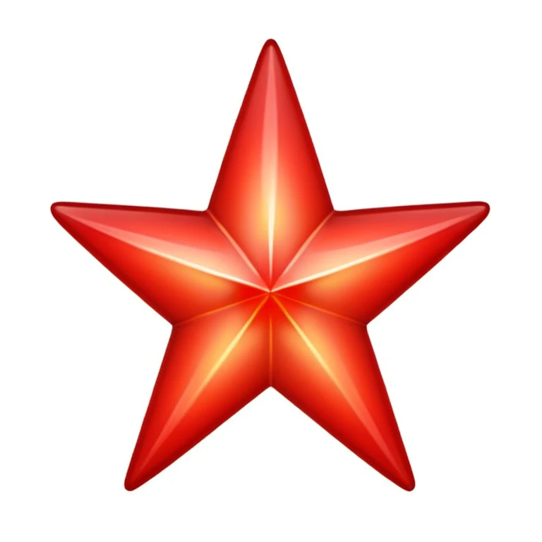 A single red star emoji in cartoon style. The star should be symmetrical, shiny, and have smooth edges. It should glow softly with a red aura. The design should be friendly and emoji-like, with a transparent background. emoji