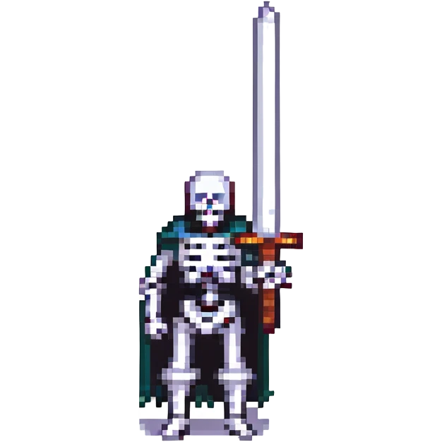 pixel art skeleton with a large sword, retro game style emoji