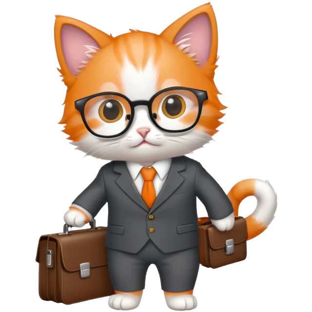 kitten in a suit holding a briefcase and wearing glasses emoji