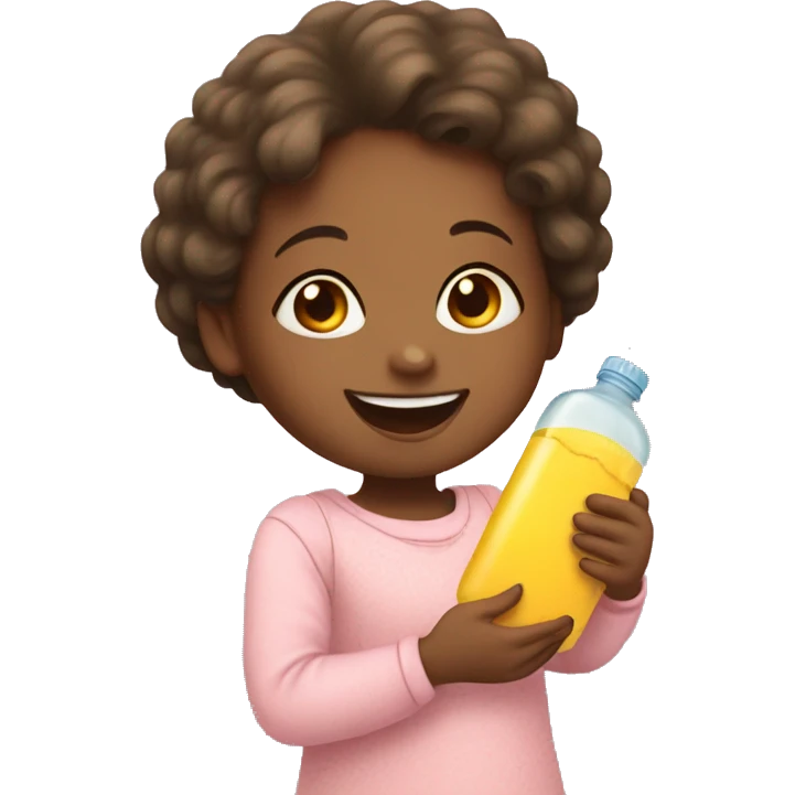 happy girl who gives a bottle to a baby emoji