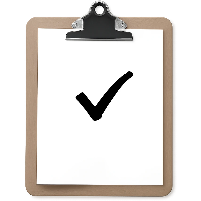 Make the background transparent, keep the realistic clipboard with a single checkmark unchanged. emoji