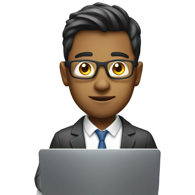 An 24 year adult boy who does coding on laptop in office emoji