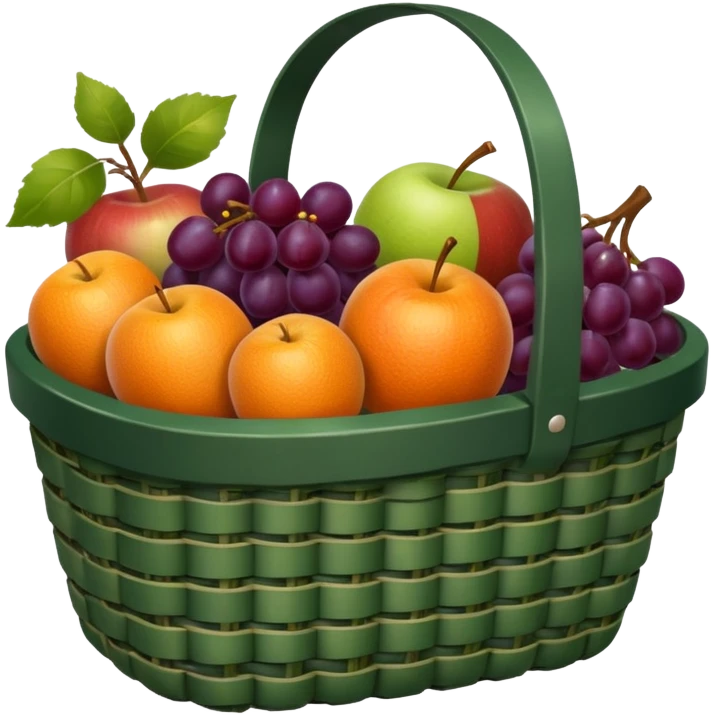Dark green, plaid basket with both food, drink and fruits emoji