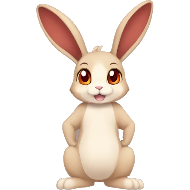 Cute, Anthro, Sona, Dark-Brown, Normal-type-Ground-type Tan-Rabbit-Fakémon with Dark-Red eyes, beige ears, beige belly, beige paws, beige feet, beige freckles, full body emoji