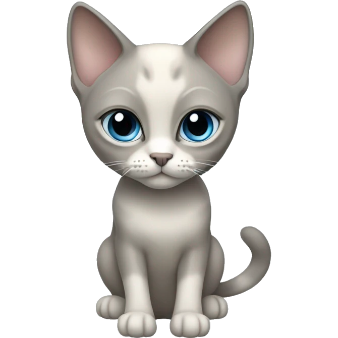 Thai breed cat with a light cream body, dark gray face, ears, and paws. Short fur, sharp ears, and striking light blue eyes with an intense gaze. emoji
