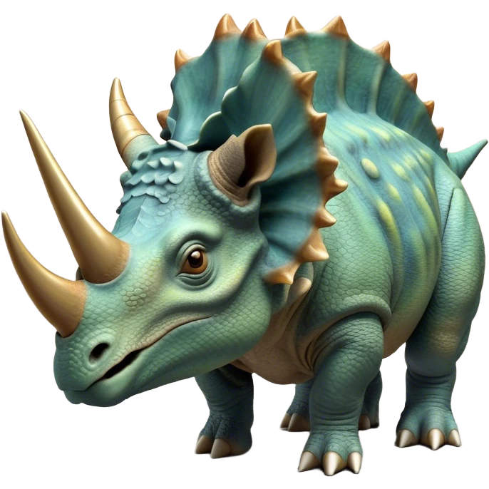 Beautiful and Majestic Triceratops Portrait Emoji, Head and body rendered in serene repose with a gentle, content smile, showcasing a robust, horned form with an intricately frilled head and eyes softly closed in tranquil repose, Simplified yet exquisitely endearing features, highly detailed, glowing with a soft, drowsy prehistoric light, high shine, relaxed and utterly majestic, stylized with an air of ancient splendor, soft glowing outline, capturing the essence of a beautiful and majestic Triceratops that embodies the timeless strength of the ancient world! emoji