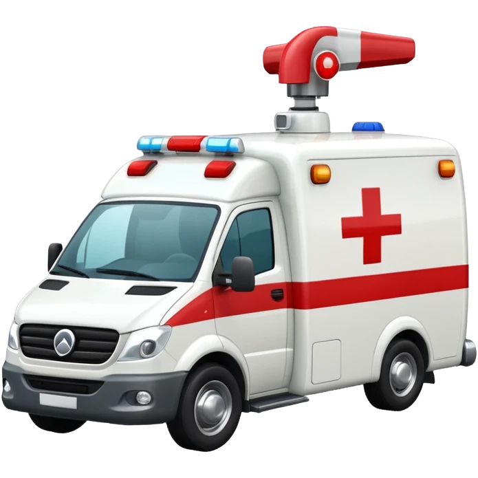 A modern white-and-red ambulance van with flashing rooftop siren.
 emoji