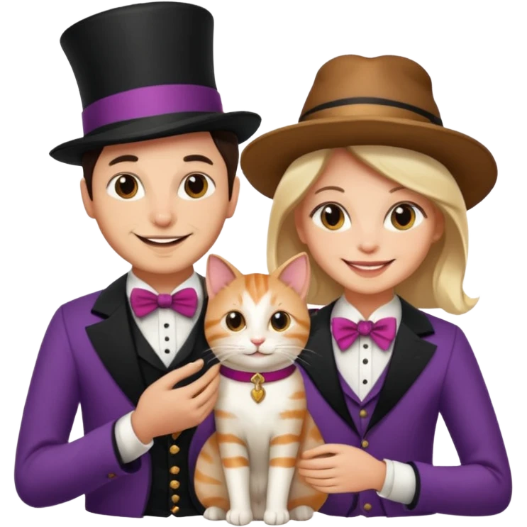 magician couple and their pet cat emoji
