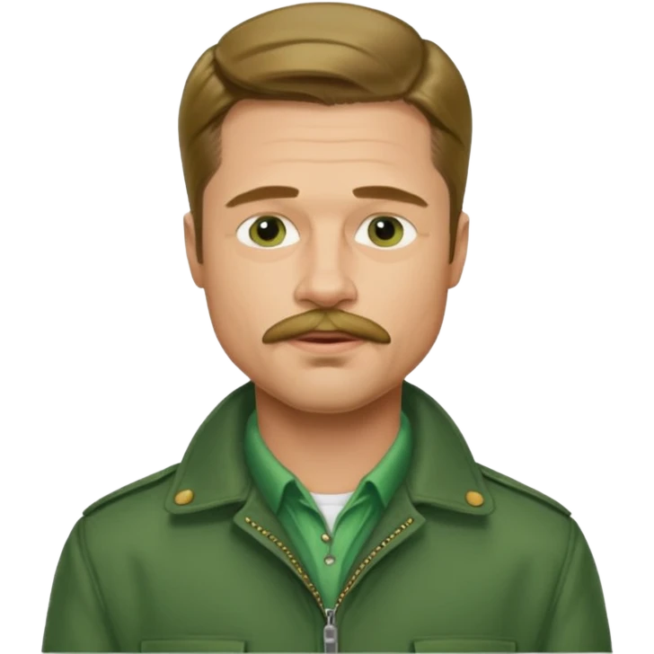 brad pitt with stache, wear green jacket emoji