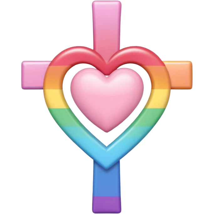 Heart infront of cross, pastel pink and rainbow emoji