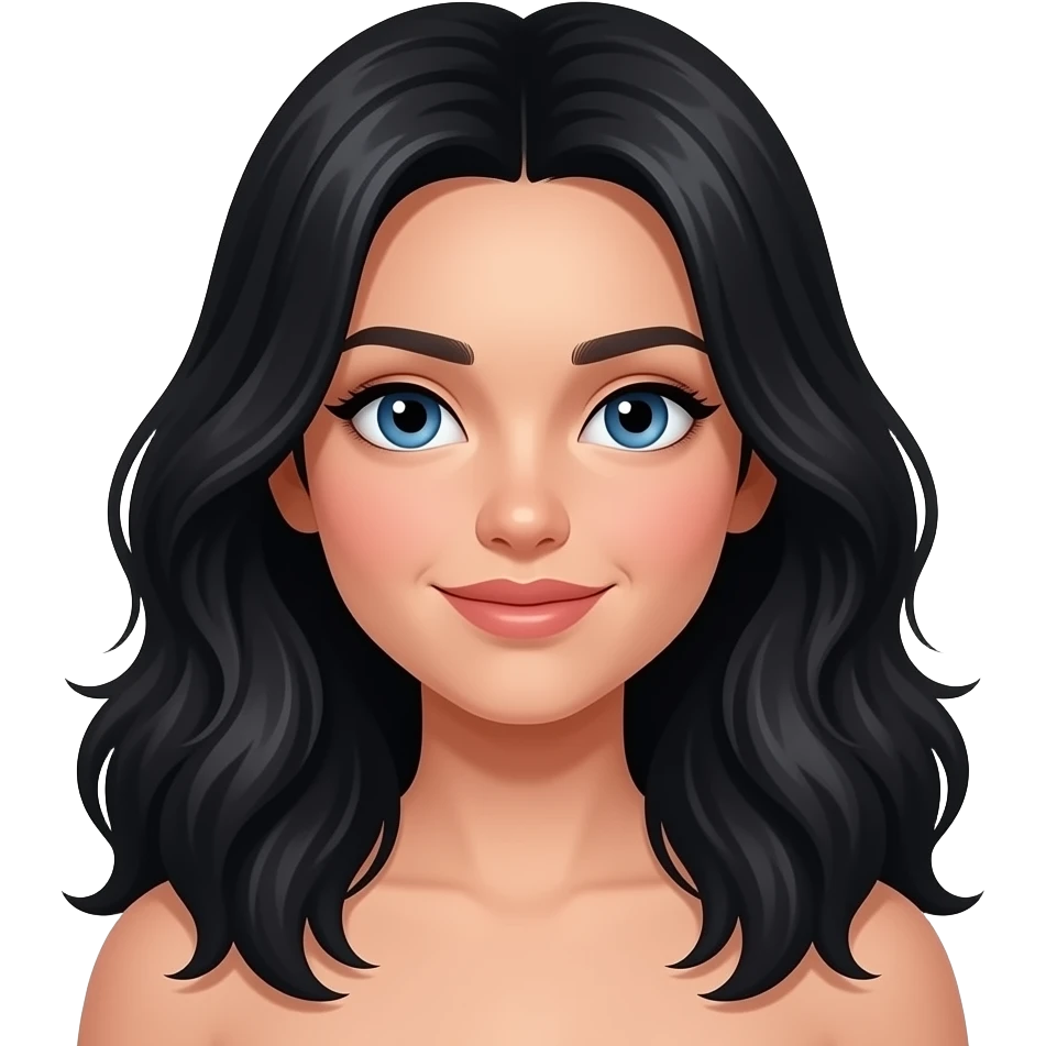 Fille avec longs cheveux noirs légèrement ondulés et yeux bleux, peau très très très TRÈS TRÈSpâle emoji