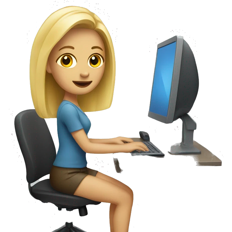 Blond woman sitting at a computer desk emoji
