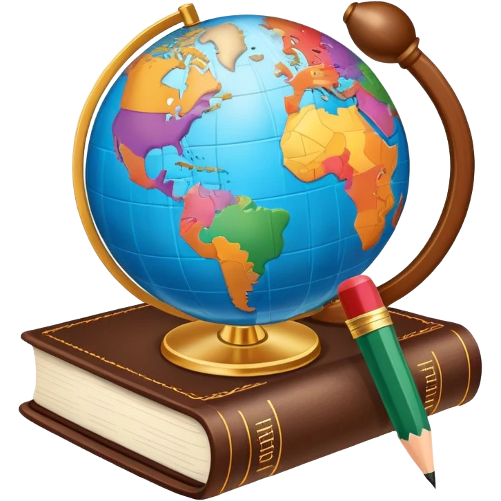 An icon featuring a globe with speech bubbles in different languages, symbolizing the study of foreign languages. The design includes a book and a pencil, representing learning and communication across cultures. Transparent background highlights the global nature of language education. emoji