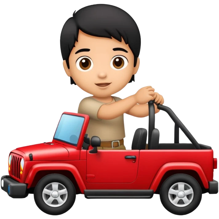 Black haired Latino baby driving a red jeep emoji